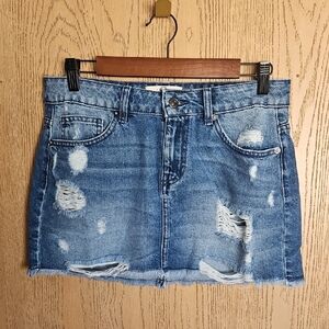 We The Free Distressed Blue Denim Mini Skirt